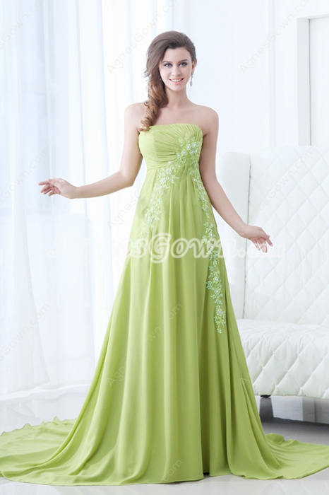 Exquisite Strapless A-line Sage Green Chiffon Prom Dress 2016