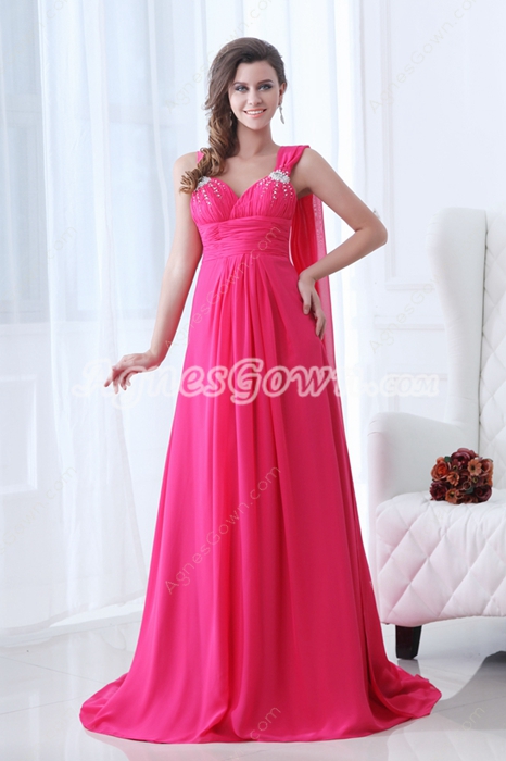 Pretty Straps A-line Full Length Fuchsia Junior Prom Dress 