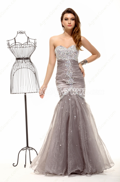 Luxury Trumpet Silver Gray Sweet Sixteen Dress Full Length