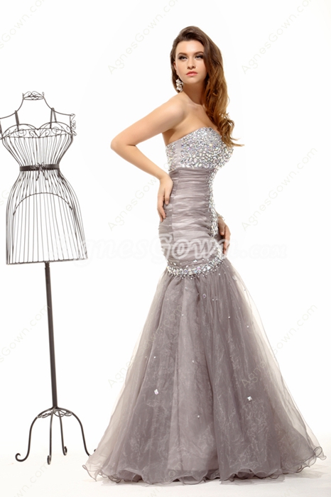 Luxury Trumpet Silver Gray Sweet Sixteen Dress Full Length