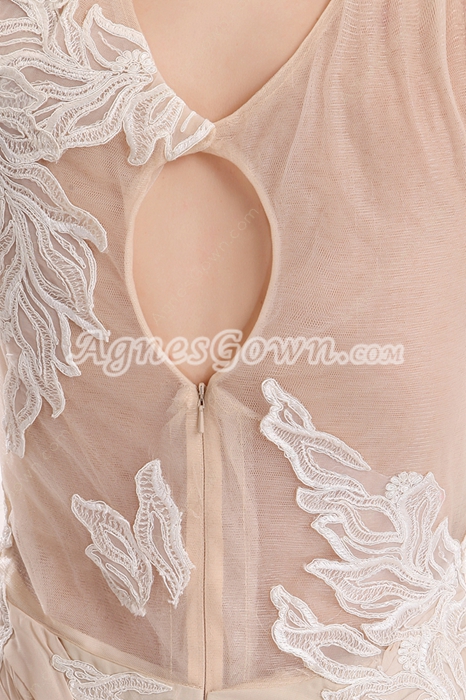 Grecian Jewel Neckline A-line Full Length Champagne Formal Evening Dress 