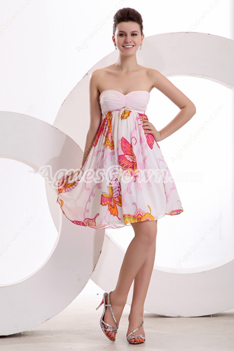 Casual Sweetheart Empire Mini Length Printed Cocktail Dress 