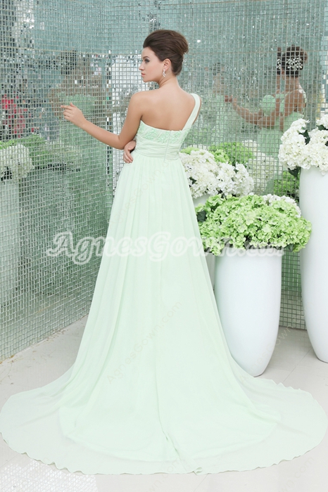 Magnificent One Shoulder Sage Chiffon Prom Party Dress 