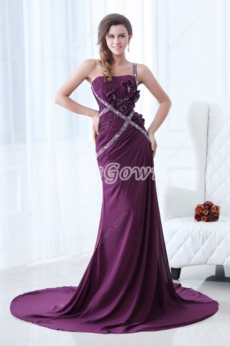 Amazing One Straps A-line Purple Chiffon Formal Evening Dress 