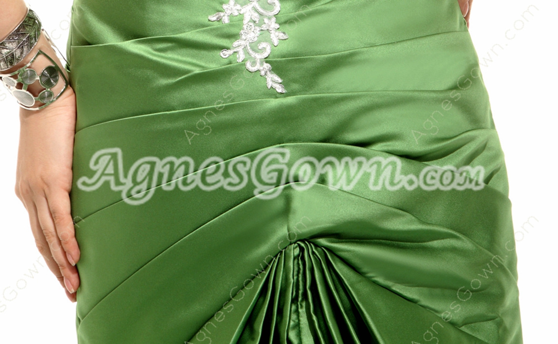 One Straps Sheath Green Satin Formal Evening Dress With Appliques