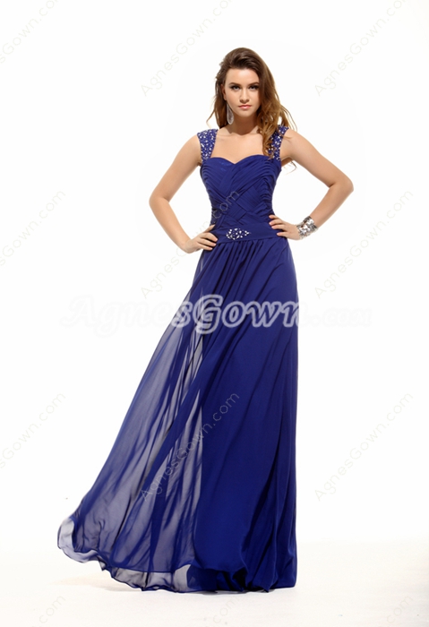 Straps Column Full Length Royal Blue Evening Gown