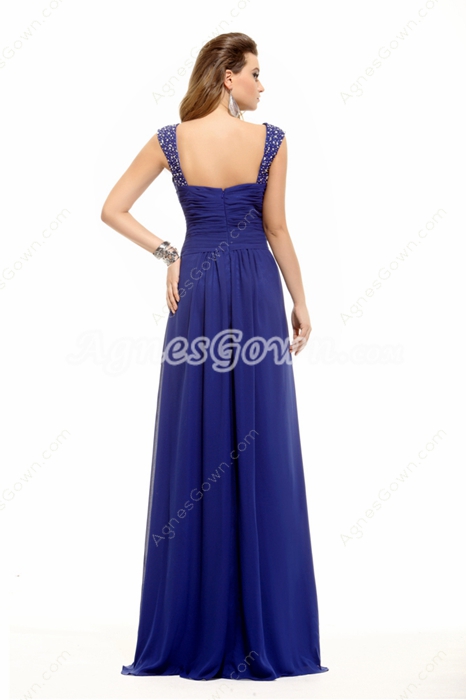 Straps Column Full Length Royal Blue Evening Gown