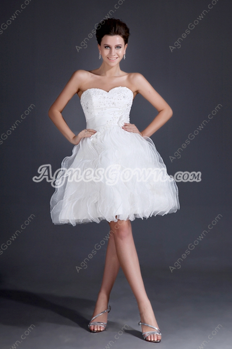 Cute Sweetheart Ball Gown Mini Length White Organza Sweet 16 Dress 