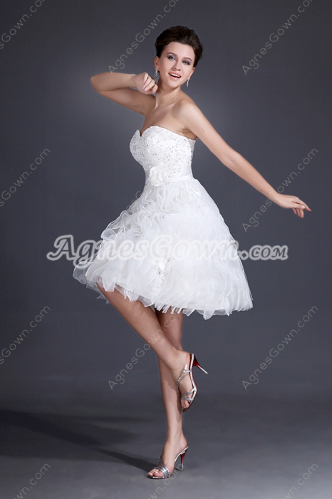 Cute Sweetheart Ball Gown Mini Length White Organza Sweet 16 Dress 
