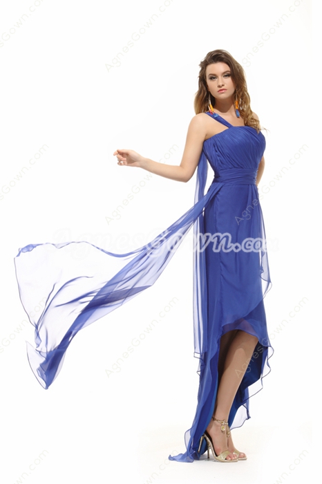 Affordable One Shoulder Royal Blue College Graduation Dress