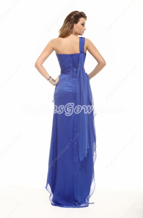 Affordable One Shoulder Royal Blue College Graduation Dress