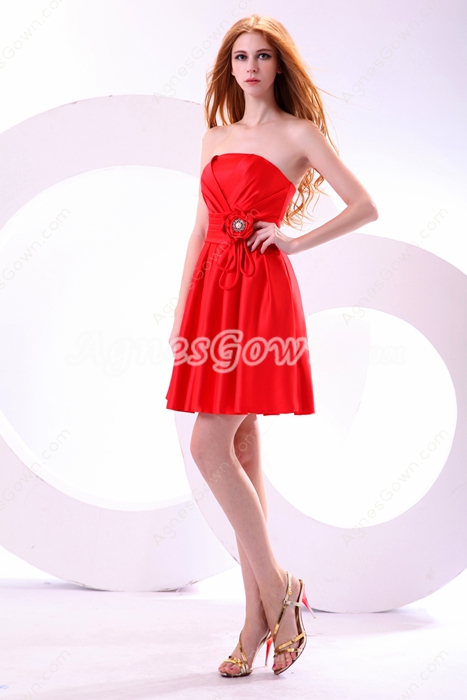 Mini Length Red Satin Junior Graduation Dress 