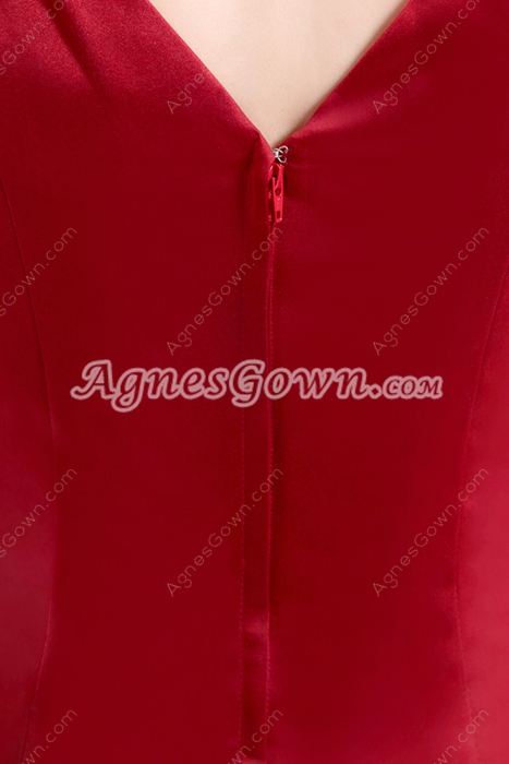 Modest V-Neckline Tea Length Red Wedding Guest Dress