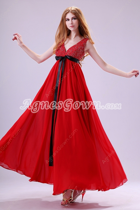 Gorgeous Ankle Length Red Chiffon Plus Size Prom Dress For Juniors 