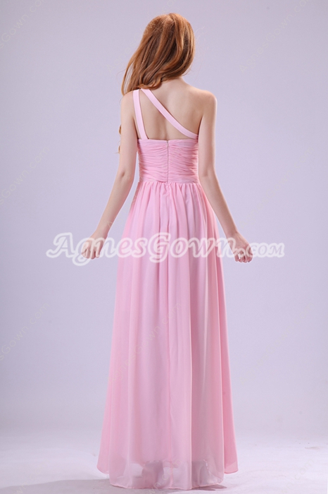Pretty One Shoulder Column Pink Chiffon Prom Dress With Sequins 