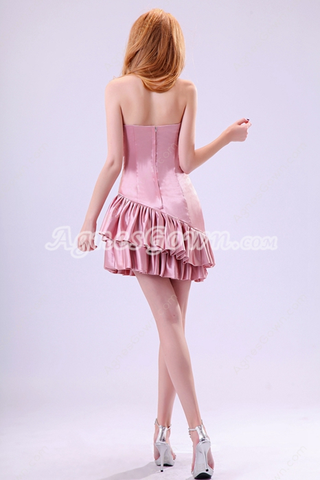 Fitted Sweetheart A-line Mini Length Dusty Rose Homecoming Dress Asymmetrical Waist 
