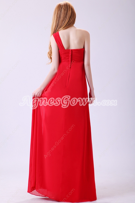 Form-fitting Asymmetrical Straps A-line Red Chiffon College Graduation Dress 