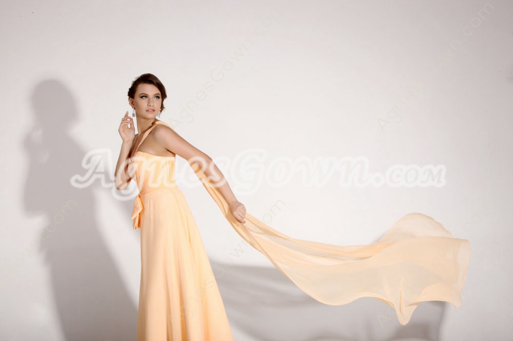 Exquisite One Shoulder Long Length Pale Yellow Evening Gown