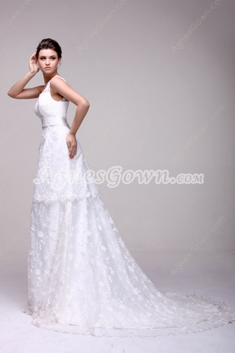 Grecian Plunge Neckline Lace Wedding Dress 1950