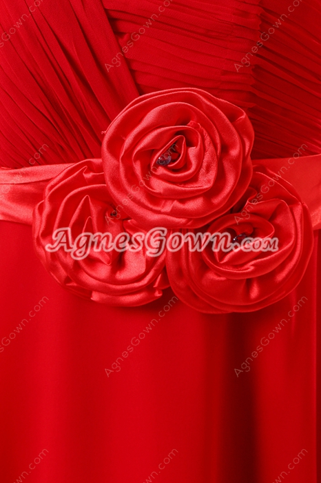 One Shoulder A-line Red Chiffon Bridesmaid Dress 