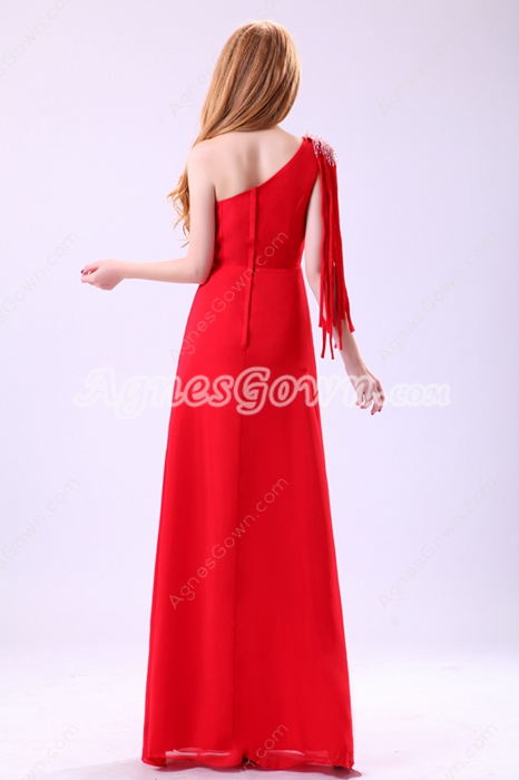 Latest One Shoulder A-line Full Length Prom Dress With Tassel 