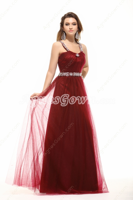 Straps A-line Burgundy Prom Party Dress 
