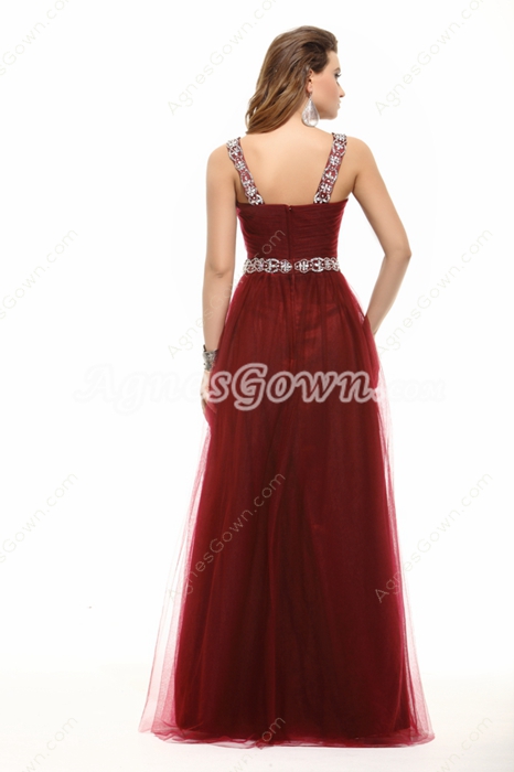 Straps A-line Burgundy Prom Party Dress 