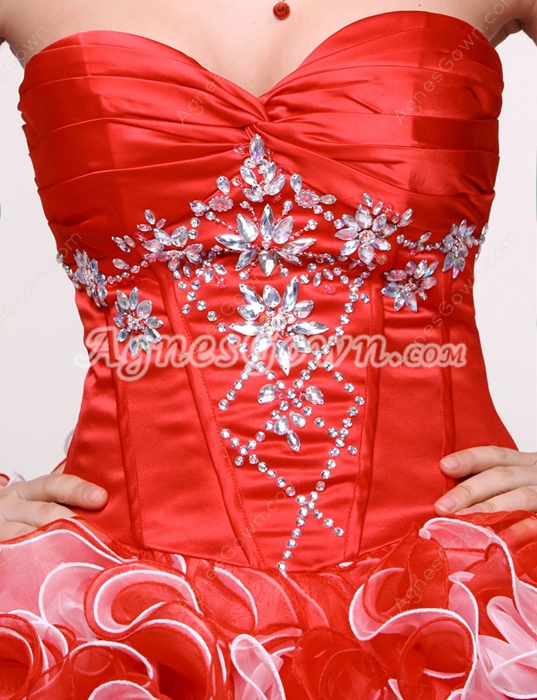 Perfect Cherry Red & White Ruffle Long Quinceanera Ball Gown Dress