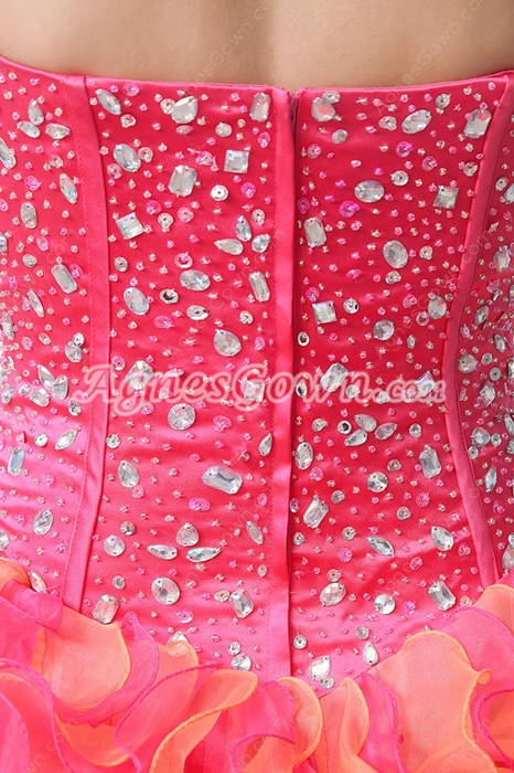 Exclusive Strapless Ball Gown Colorful Fuchsia & Orange Quinceanera Dress