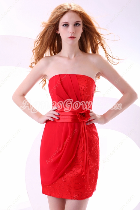 Chic Mini Length Red Cocktail Dress With Sash 