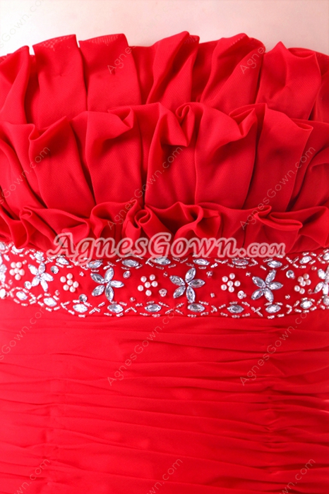 Junoesque A-line Red Chiffon Long Prom Party Dress With Diamonds 