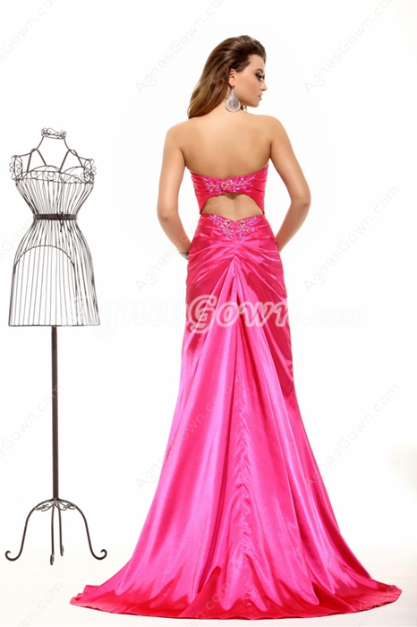 A-line Satin Fuchsia Long Prom Party Dress