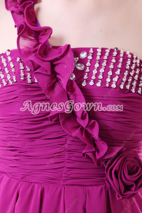 Delicate One Straps Ankle Length Fuchsia Prom Dress With Ruffles