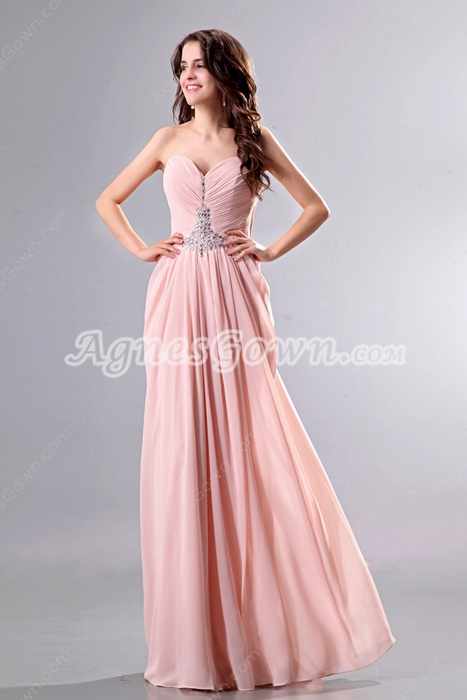 Wonderful Column Full Length Pink Bridesmaid Dress With Stones 