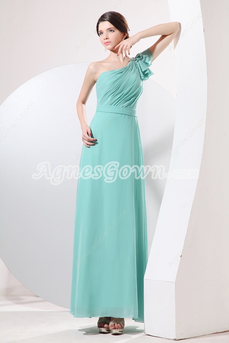 Pretty One Shoulder Ankle Length Jade Green Bridesmaid Dress 