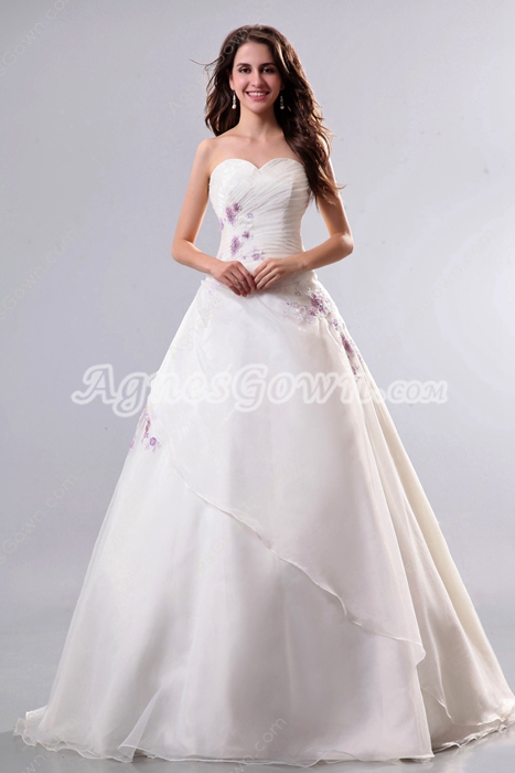 Modesty Organza Ball Gown Wedding Dress With Appliques 