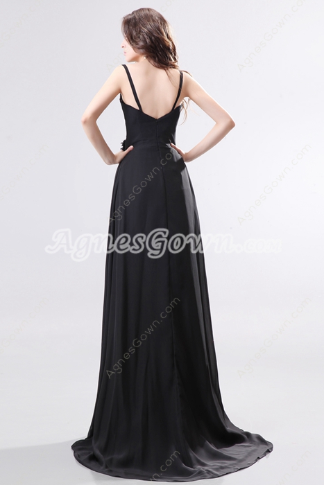 Glamourous V-Neckline Full Length Black Chiffon Evening Dress 