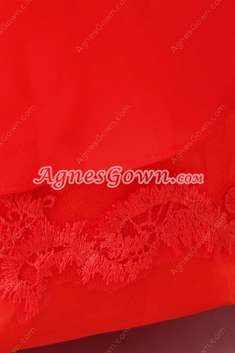 Charming V-Neckline Red Chiffon Formal Evening Dress With Pearls 