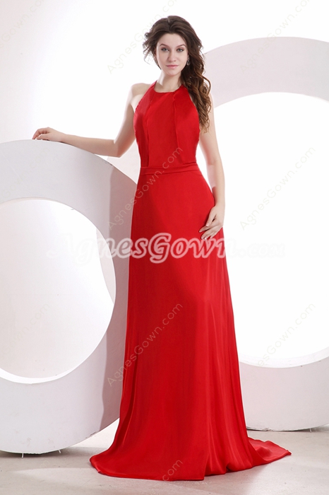 Glamour Top Halter Red Chiffon Backless Evening Dress 