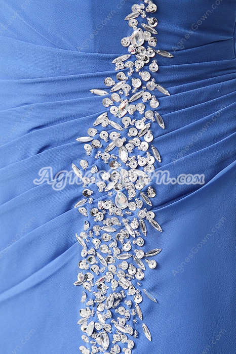 Terrific One Shoulder Royal Blue Chiffon Celebrity Evening Dress