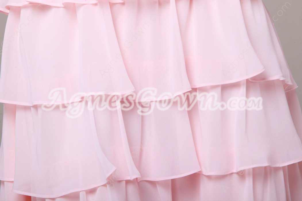 V-Neckline Knee length Pearl Pink Chiffon Junior Prom Gown 
