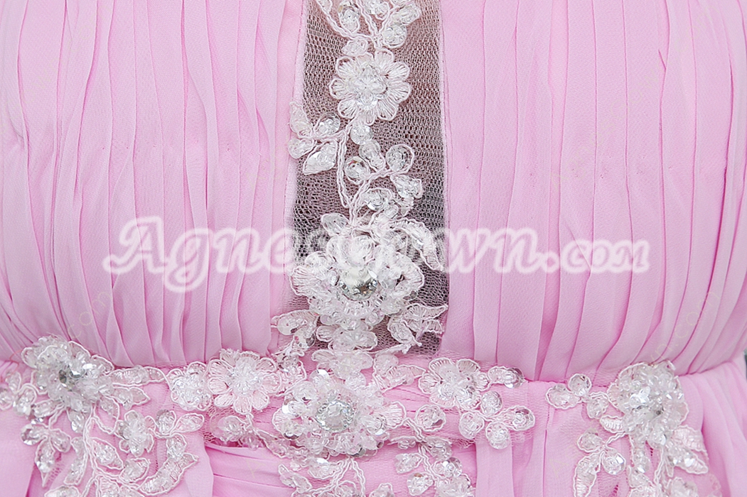 Charming Double Straps Empire Pink Chiffon Maternity Prom Dress 