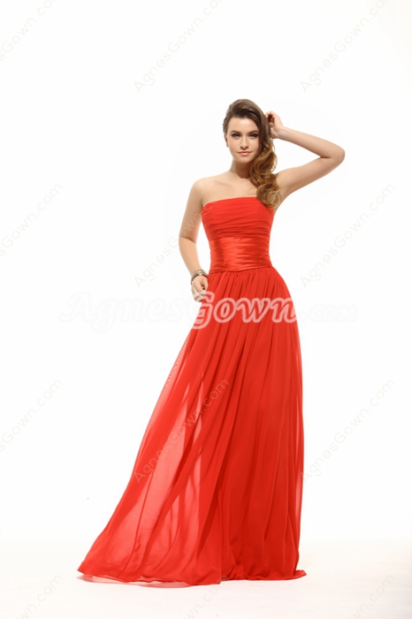Simple Red Chiffon Prom Pageant Dress 