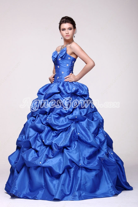 Beautiful Military Ball Gown Floor Length Taffeta Royal Blue Sweet 15 Dress