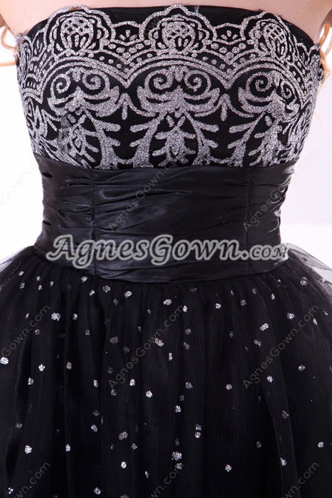 Terrific Strapless Mini Length Black & Silver Damas Dress 