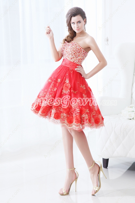 Cute Shallow Sweetheart Puffy Knee Length Sweet Sixteen Dress With Beads & Sequins 