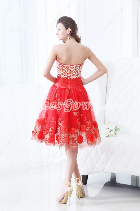Cute Shallow Sweetheart Puffy Knee Length Sweet Sixteen Dress With Beads & Sequins 