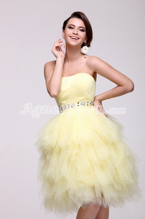 Perfect Knee Length Puffy Daffodil Damas Dress 