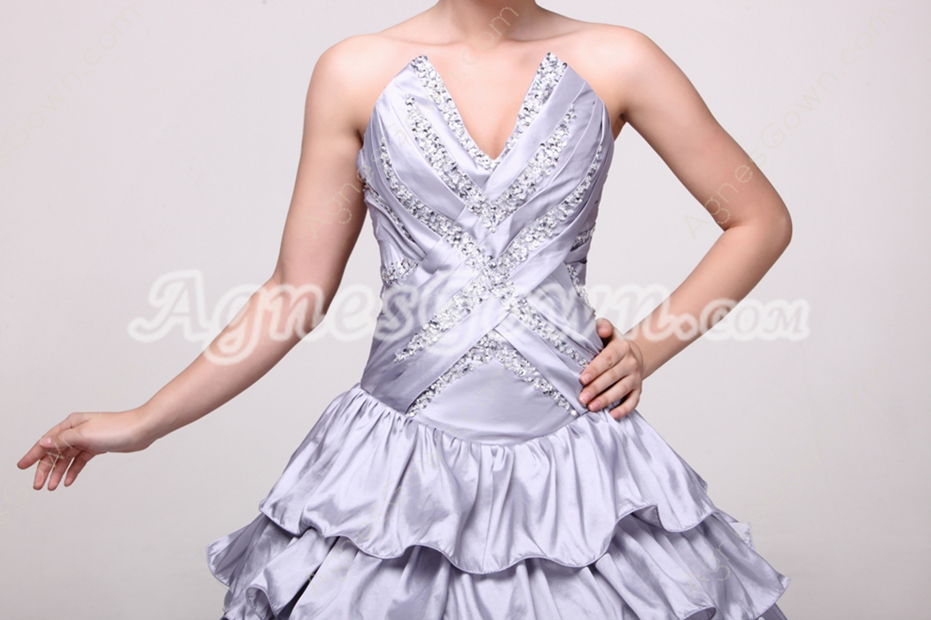 Discount V-neckline Ball Gown Silver Gray Quinceanera Dress 