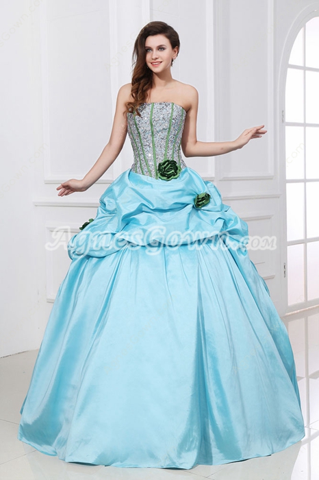 Exclusive Strapless Ball Gown Blue & Silver Sweet 15 Dress 